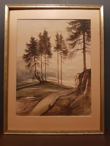 Świerk na skarpie. Akwarela .Georg Birgel.