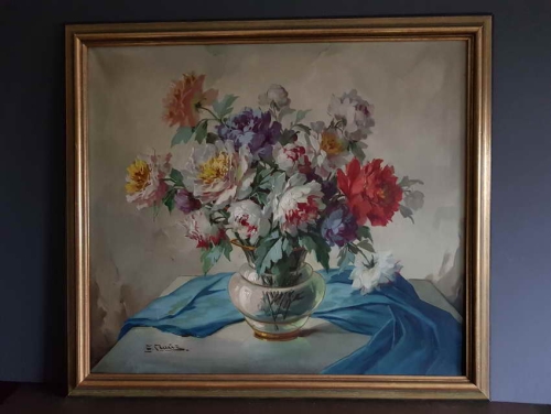 Piwonie w szklanym wazonie. Georg Claus