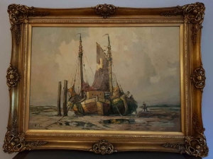 RUDOLF  PRIEBE   Łodzie  przy brzegu - ORYGINAŁ