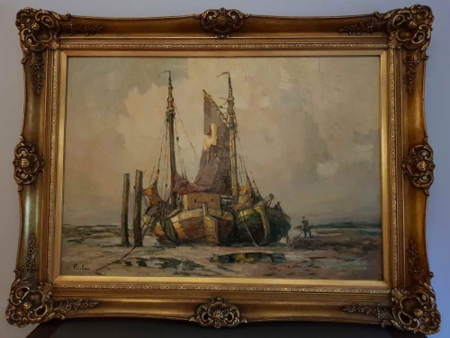RUDOLF PRIEBE Łodzie przy brzegu - ORYGINAŁ