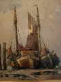 RUDOLF PRIEBE Łodzie przy brzegu - ORYGINAŁ