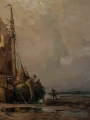 RUDOLF PRIEBE Łodzie przy brzegu - ORYGINAŁ