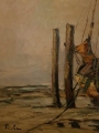 RUDOLF PRIEBE Łodzie przy brzegu - ORYGINAŁ
