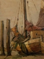 RUDOLF PRIEBE Łodzie przy brzegu - ORYGINAŁ