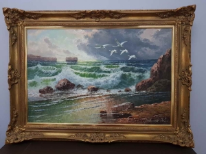 Lecące łabędzie nad morzem   Gustaw Weiss *1886