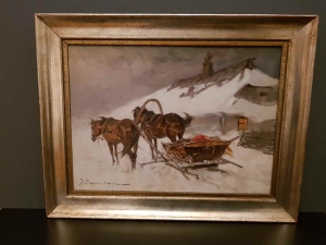 Oryginalny obraz! Konny postój -  Ignacy  Zygmuntowicz (1875-1947)